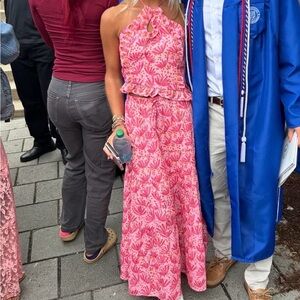 Pink Halter Maxi Set with Ruffle Waist